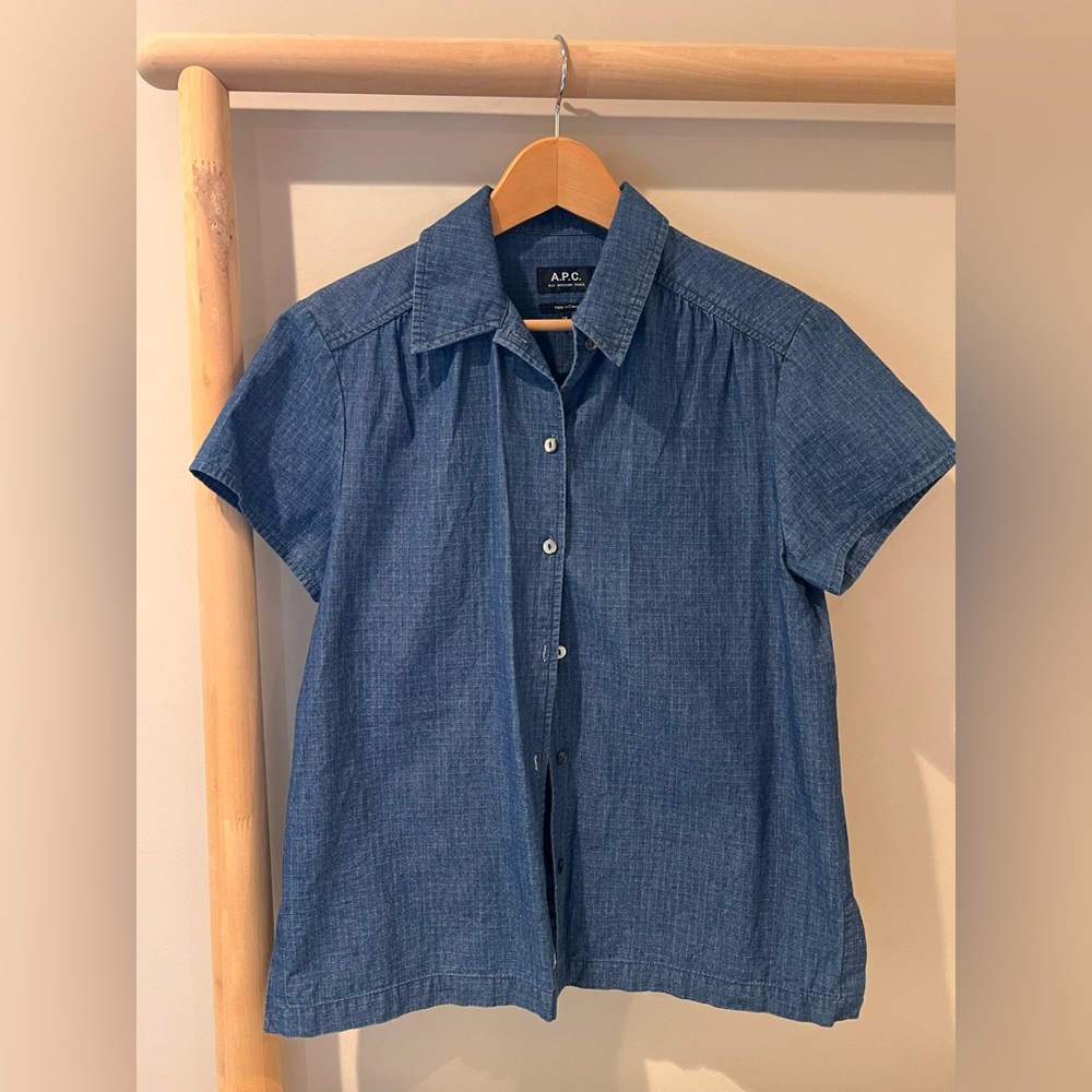 A.P.C. Blue Short Sleeve Button-Down Shirt